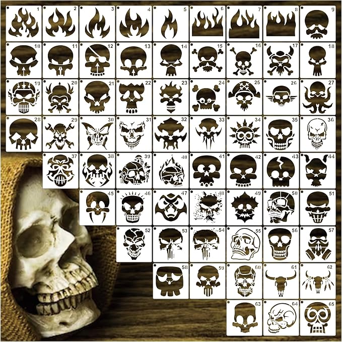 Small Stencils for Painting on Wood Burning Reusable 3 Inch Stencil - skull painting
