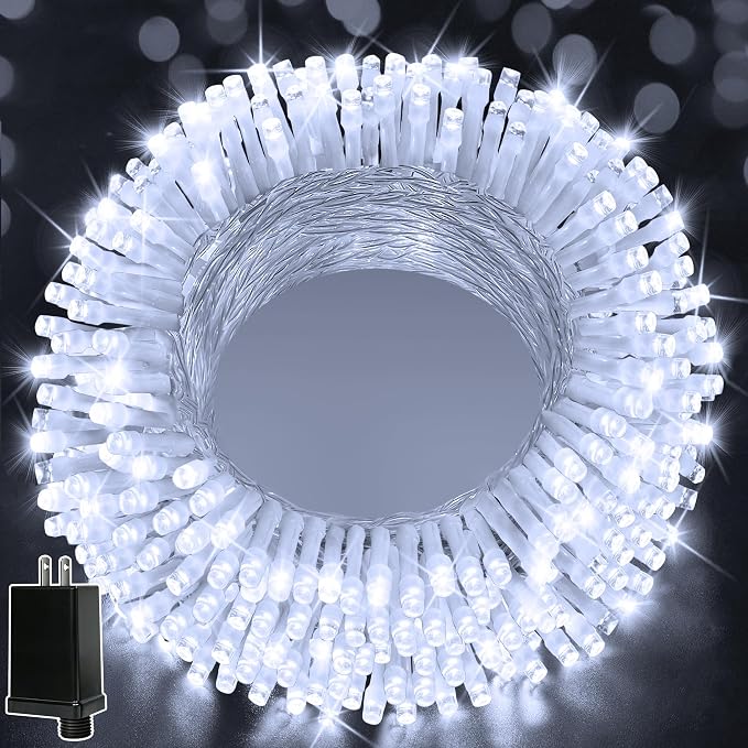 Ollny Christmas Lights 200LED 60FT Indoor, Cool White Connectable Plug in String Light Outdoor, 8 Modes Waterproof Timer LED Fairy Lights for House Outside Bedroom Patio Balcony - string light