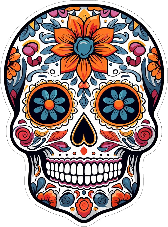 Day of The Dead Waterproof Vinyl Sticker 4 Inch Decal - skull sticker