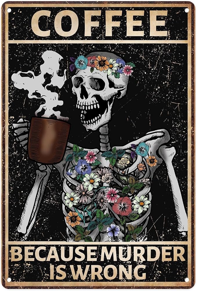 Sanwarm Metal Sign, Tin, 12 X 8 Inch, For Wall Decor Coffee Skull - skull sticker