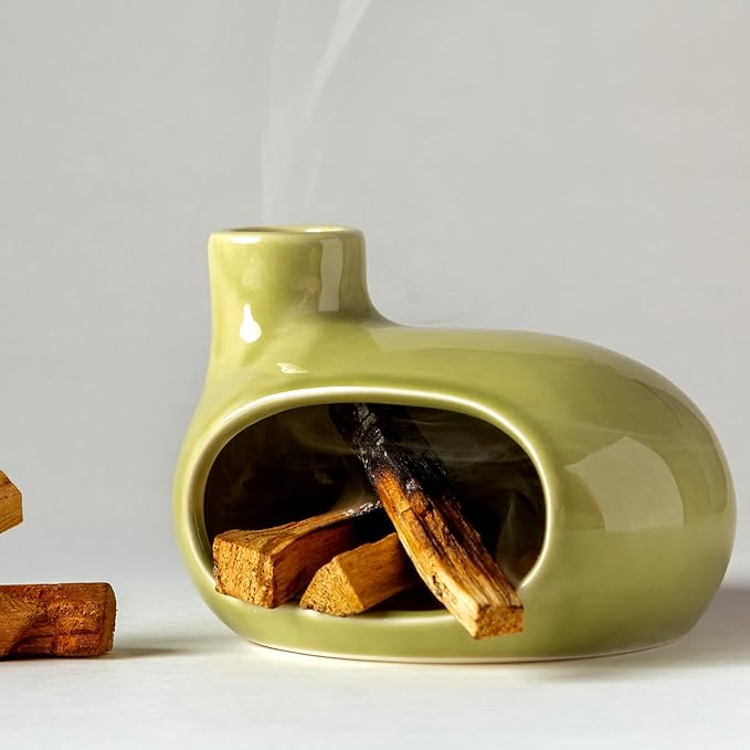 Ceramic Palo Santo Holder Burner, Chiminea Incense Dish for Meditation Zen - skull incense burner