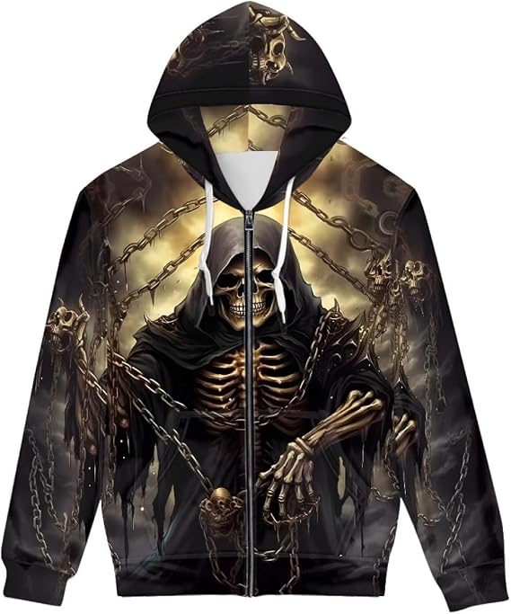 ENLACHIC Men's Cool Wolf Galaxy 3D Printed Zip up Hoodie Pullover Hooded Sweatshirt Hoodies with Pockets - skull hoodie