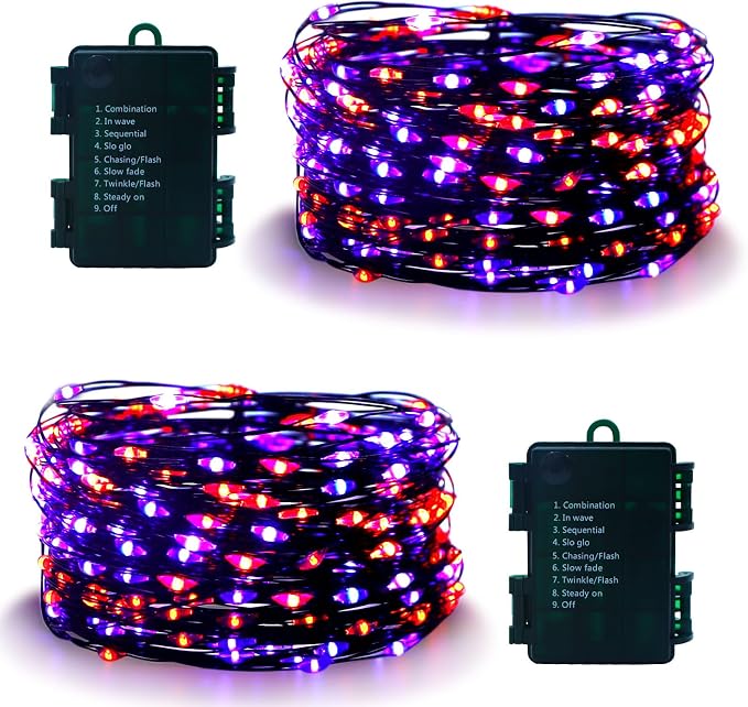 2 Pack Battery Halloween Fairy Lights Total 66Ft 200LED Purple Orange Light - string light