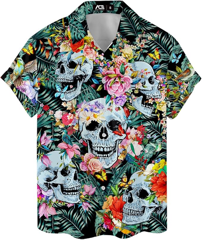 ACEPrints Hawaiian Shirt for Men Casual Button-Down Shirts Mens Hawaiian Shirts Short Sleeve Button Down Shirt Men - skull tshirt