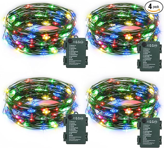 4 Pack Green Wire Fairy Lights Battery Operated Twinkle Lights - string light