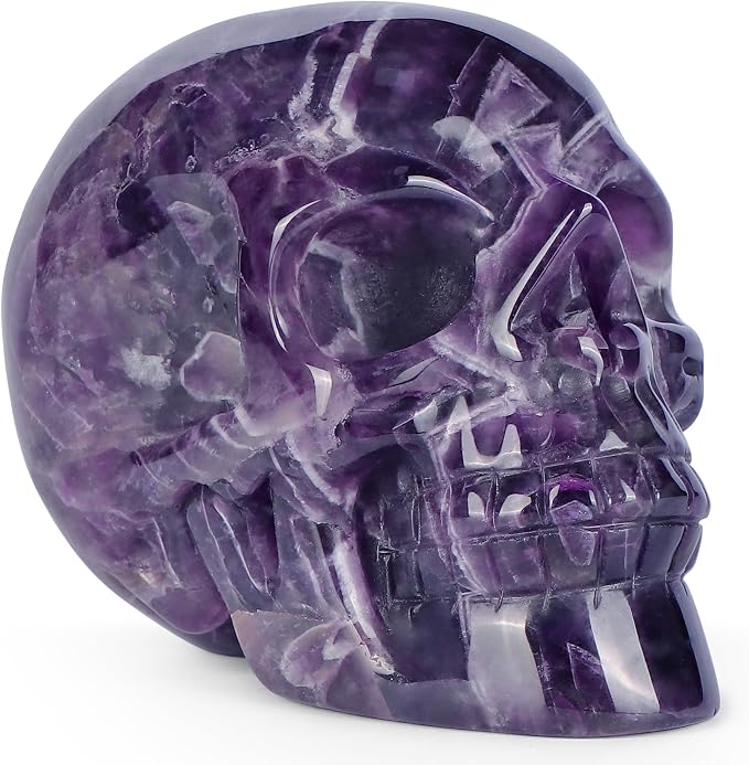 3 Inches Amethyst Crystal Skull Head Figurine Hand Carved Large Quartz Gemstone Skull Statue Sculpture Decor for Day of The Dead Halloween - skull figurine