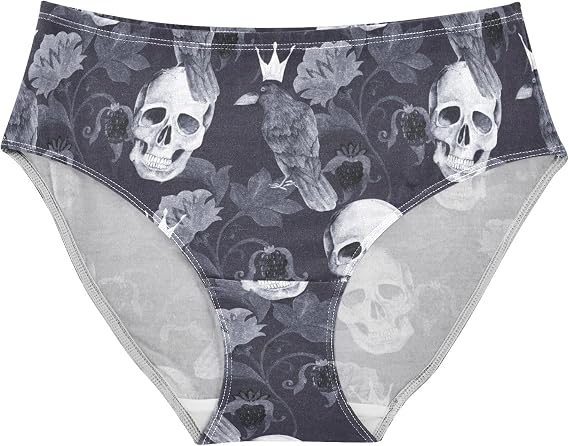 Women's Stylish Sexy Pattern Girls Underwear Soft Breathable High Waist Brief Stretchy Bikini Panties - skull swimsuit
