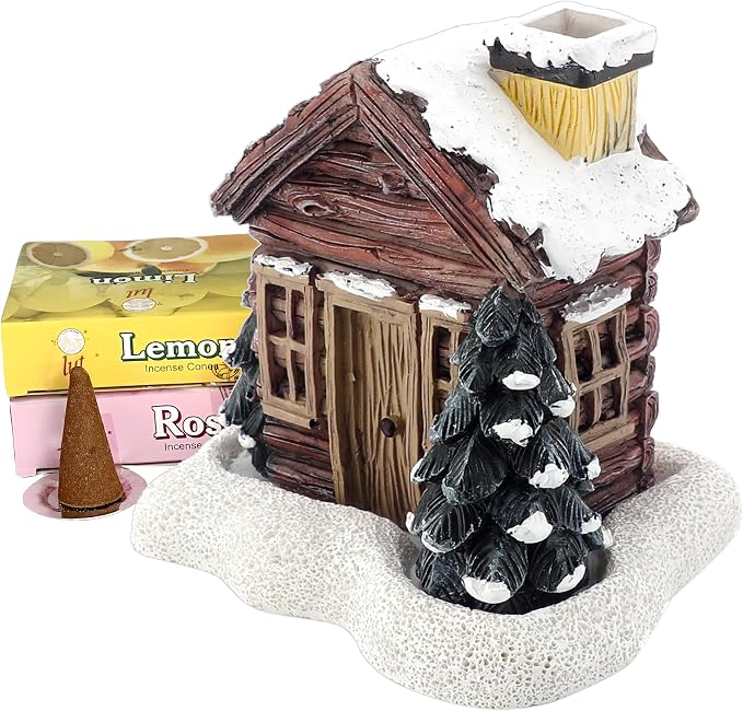 Lovely Log Cabin Incense Burner, Mini Snowy Winter Chimney Cottage Ash Catcher, Yoga Accessories Meditation Accessories, Home Chimney Decorations, 20 Pcs Handmade Incense Cones - skull incense burner