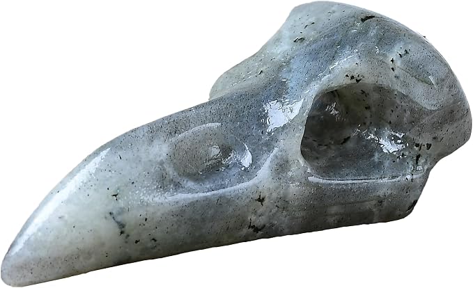 Moonstone Raven Skull Figurine Crystal Healing Stone Spiritual Meditation Pocket Figurine Natural Gemston Hand Carved Polished Home Room Office Desk Decoration Gift Collect - skull figurine
