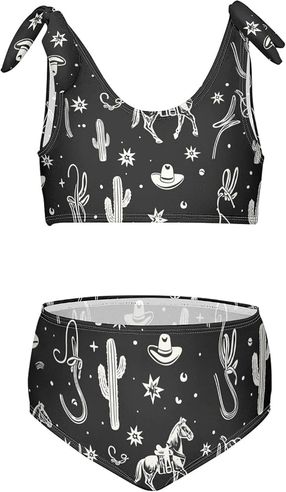 Wusikd Pink Bows Girls Swimsuits Two Piece Hearts Ribbons Swimwear Bikini Set for for Girls Size 11-12T - skull swimsuit
