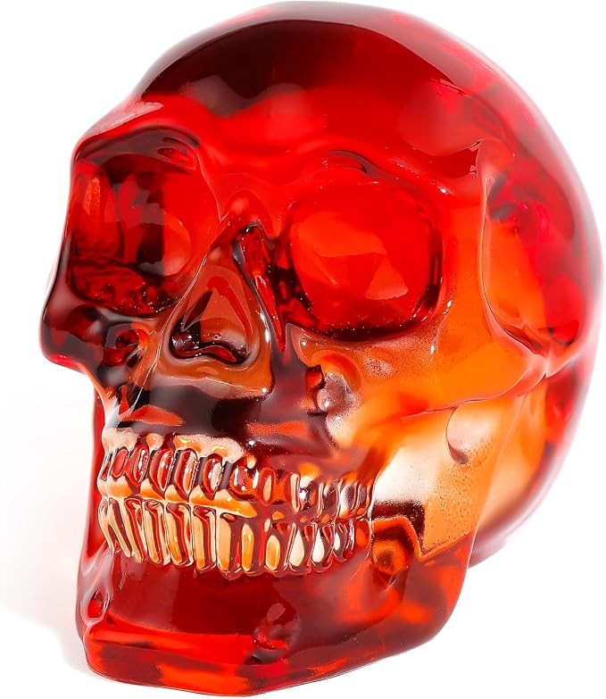 Ornalrist Crystal Orange Red Skull Figurine, Halloween, Day of The Dead - skull figurine