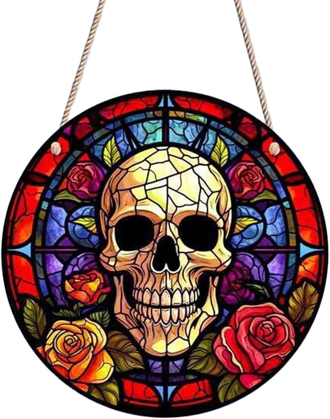 1PCS Skull Window Hanging Gothic Window Wall Hanging Stained Glass Window Hanging Restaurant, Theme Party Hanging Decorations for Men and Women (Style 1), WOS0489