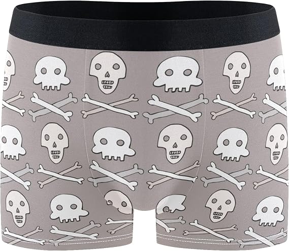 visesunny Men's Underwear - Funny Cartoon Boxer Brief Fly with Built-in Pouch Support - Underwear for Men - skull swimsuit