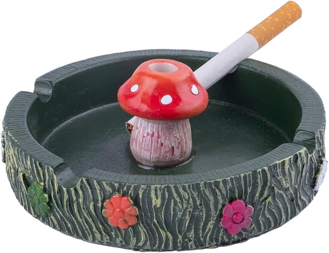 Cute Ash tray Cool Ashtrays for Cigarettes, Fantastical Mushroom Ashtray Resin Ashtray Decor for Home Office, Ornament Gifts (Green Mushroom) - skull ashtray