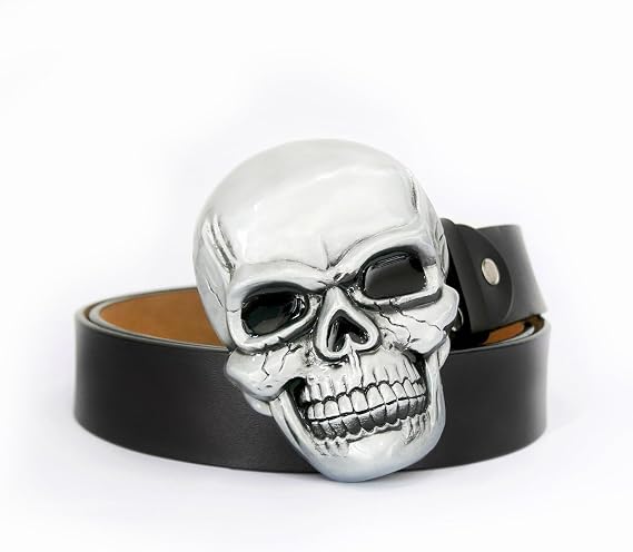 Men’s Skull Head Buckle Leather Belt Waist Band, Jeans Decorative Punk Belt