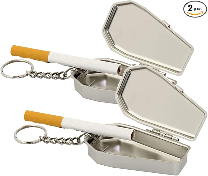 2pcs Tinplate Coffin Shape Pocket Ashtray, Portable Mini Ash Tray with Lids, Modern Easily Bringing Smoking Ash Organizer for Travelling, Camping - skull ashtray