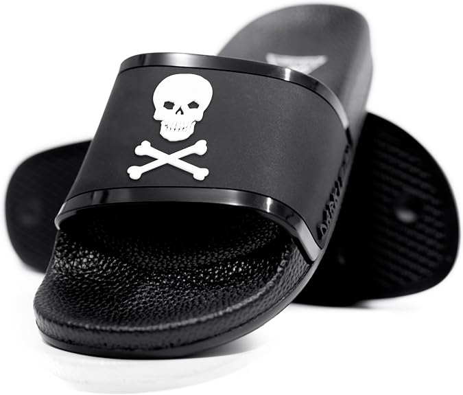 Black Slides - Footwear for Men & Women, Mens Comfortable Cloud Slippers, Womens Fashion Flip Flops Grunge Sandals, Indoor Outdoor Graphic Athletic Waterproof Gothic 3D Design Slide - sugar skull costume