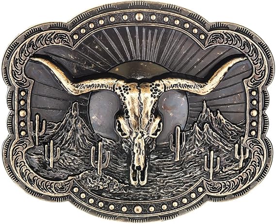 YOQUCOL American Western Cowboy Belt Buckle Bronze Longhorn Bull Head Belt Buckle For Men - skull wallet