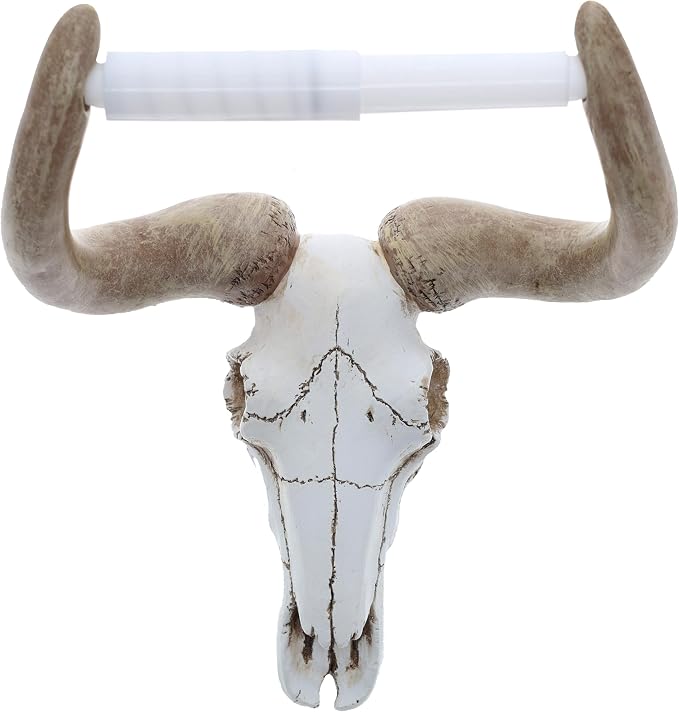 Bull/Cow Skull Wall Mount Toilet Paper Holder – Rustic Western Bathroom Décor