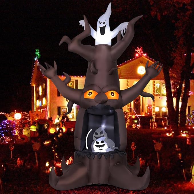 GOOSH 9 FT Halloween Inflatable Animated Dead Tree, Tree Ghost Style - skull inflatable