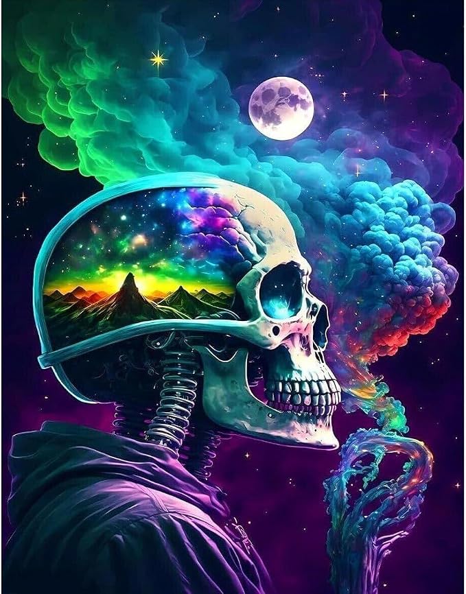 pchmcu DIY Skull Paint by Numbers Kits for Adults,Paint by Number for Adults Beginner Moon,Skeleton Paint by Numbers Kits on Canvas Without Frame for Home Wall Decor 16x20inch - skull painting