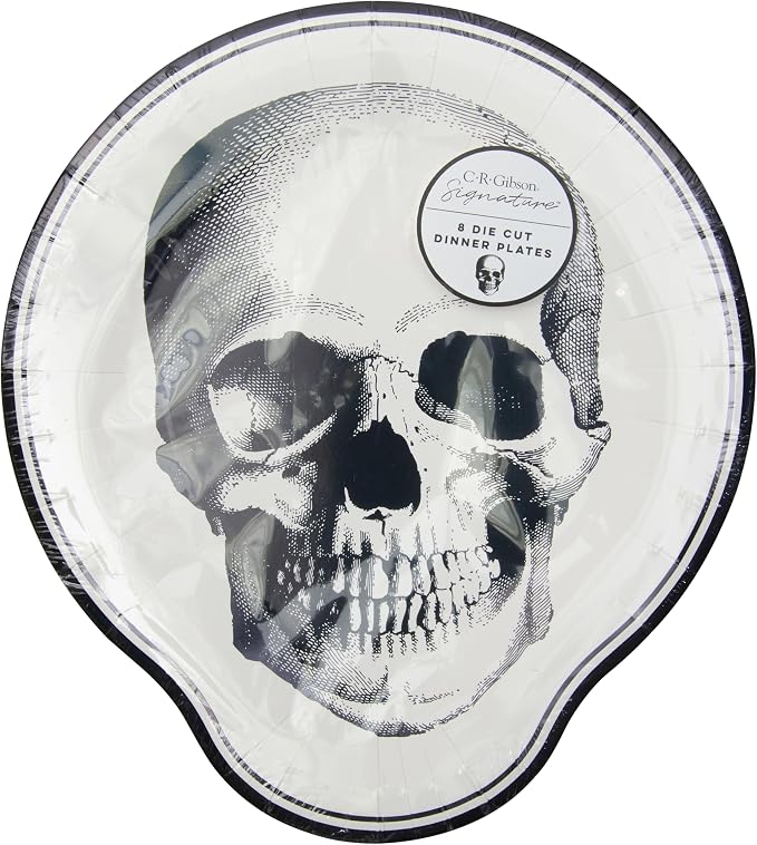 C.R. Gibson Apothecary Halloween Dinner Plates, Die-Cut Skull, 8 Count - skull plate