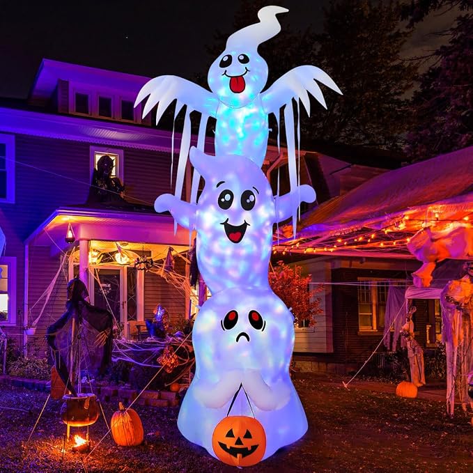GOOSH 9.8 FT High Halloween Inflatable Overlap Ghost Outdoor Decorations Blow Up Yard with Built-in LEDs for Garden Lawn Indoor Party Decor (Three Ghosts) - skull inflatable