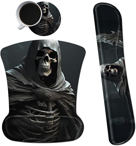 3Pcs Ergonomic Memory Foam Keyboard Wrist Rest Pad Set, Cool Skull - skull coaster