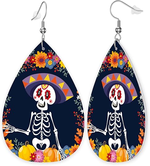 Leather Earrings Set, Lightweight Faux Leather Teardrop Dangle Earrings, Teardrop Jewelry Earrings - skull plate