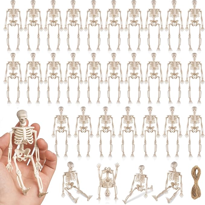 32Pcs 6" Halloween Mini Plastic Skeleton Figurines Decorations Set - skeleton