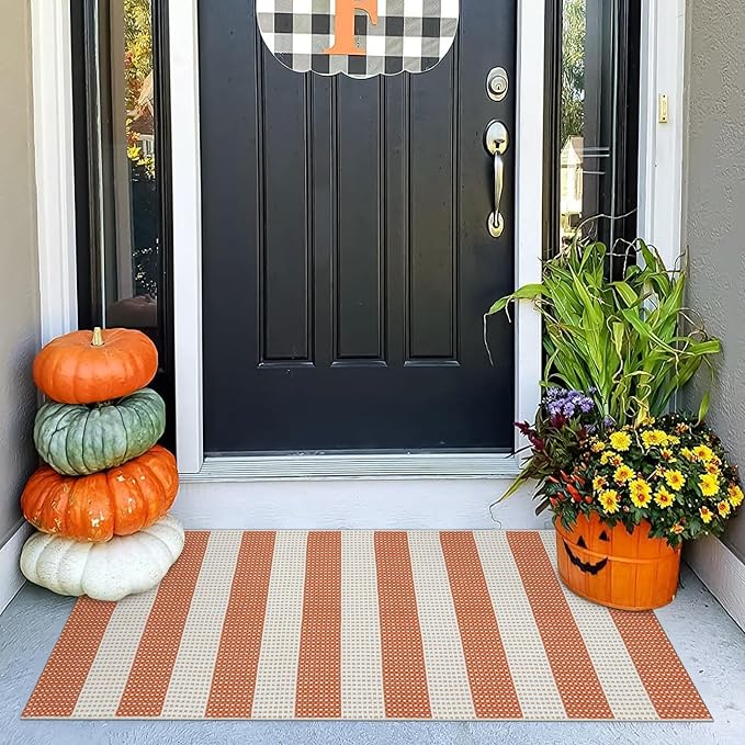 Front Door Rug 24″x51″ Outdoor Door Mat Striped Porch Rug Fall Decor
