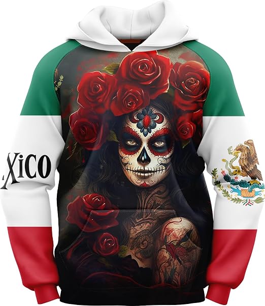 Men's Mexico Flag Hoodie Unisex Mexican DNA Black Long Sleeve Pullover Casual Mexican Patriotic Sweatshirt Hoodie - skull hoodie
