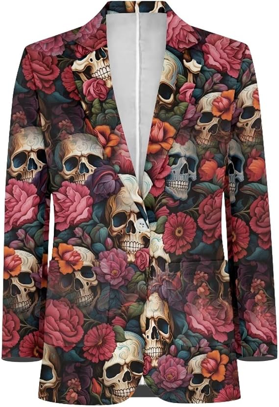 Men's Casual Blazer Long Sleeve Suit Jackets Sports Coats One Button Business Jacket with Pocket S-5XL - skull jacket