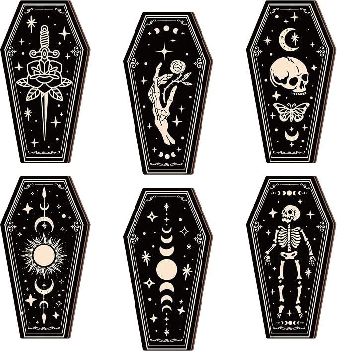 BBTO 6 Pcs Gothic Wall Decor Skull Wall Art Wooden Halloween Decor,Skull - skull wall art