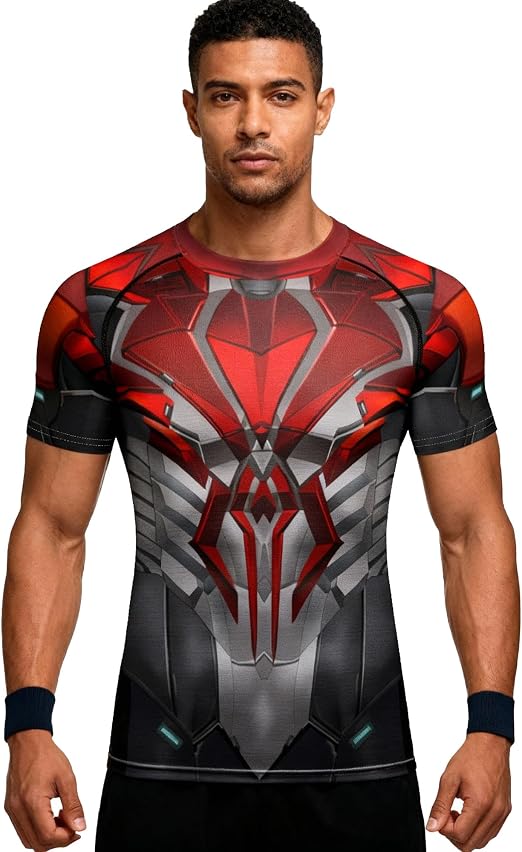 Red Plume Men's 3D Graphic Compression Fitness Shirt Sports Wicking T-Shirt Crew Neck Short Sleeve Athletic Tank Tops - skull tank tops