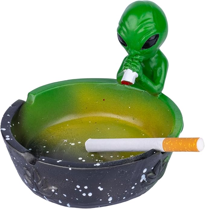 5.12" Outdoor Ashtray, Ash tray for Cigarettes and Cigars, Home Ashtray, Alien Fantasy Ashtray Decor for Home Office, Ornament Present (Green) - skull ashtray