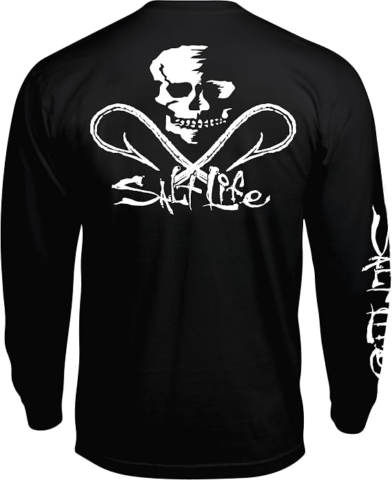 Salt Life Men's Skull and Hooks Long Sleeve Classic Fit Shirt - skull tshirt