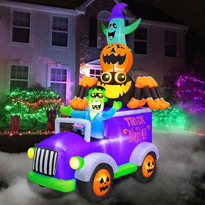 BLOWOUT FUN 8FT Halloween Inflatable Horror Frankenstein Driving Car - skull inflatable