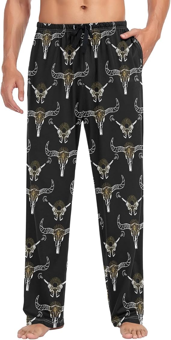 visesunny Stylish Floral Mens Pajama Pants 100% Cotton Soft Sleep & Lounge Pants PJ Bottoms with Pockets - skull pajamas
