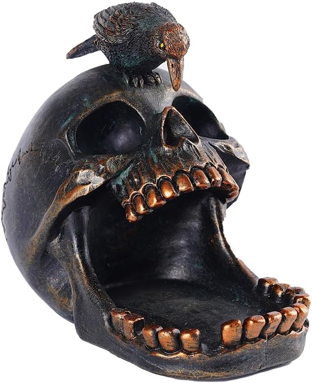 Rustic Raven Home Ashtray – Gothic Skull Head Shaped Decorative Cigarette Ashtray – Gift for Men
