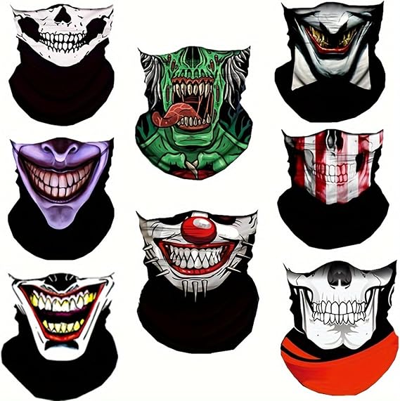 4/8Pcs Neck Gaiter Skull Face Mask,Scarves Bandanas Face Tube Headband - skull headband