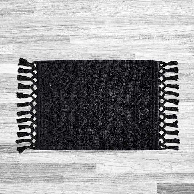 Jean Pierre – Ricardo Bath Mat, Woven Fringe Bathroom Rugs, 100% Cotton, Premium Bathroom Decor – Measures 21″ x 41″ – Black