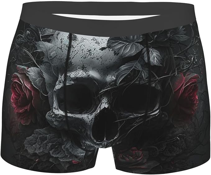Dark Skull red roses Death Vintage Men Boxer Briefs Underwear Breathable Stretch Underpants Small - skull swimsuit