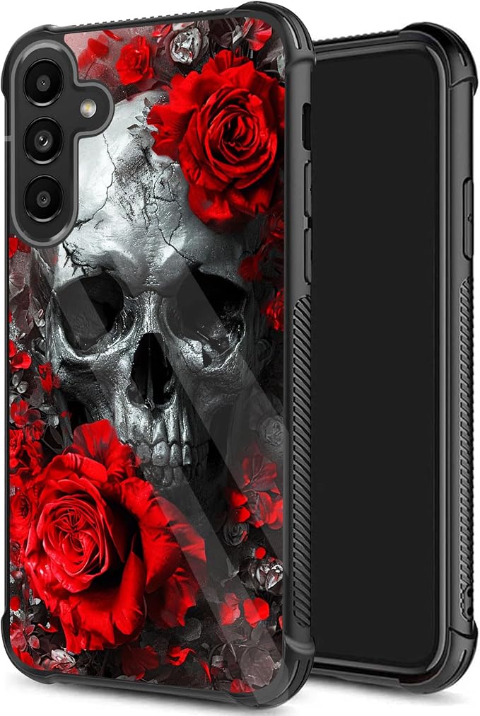 for Galaxy S24 Plus Case,Tire Texture Non-Slip Soft TPU Hard Back Shockproof Anti-Scratch Protective Case for Samsung Galaxy S24 Plus 5G 6.7",Rose Skull - Skull phone case