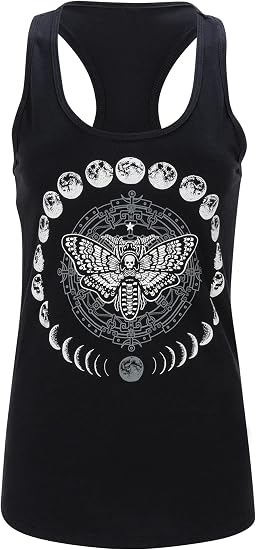 Pretty Attitude Moth and Moon Phases Gothic Tank Top - skull tank tops
