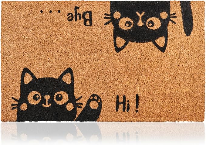 Coir Welcome Mat, Non-Slip, Hi-Bye Cat, 17 x 29 in - skull door mat