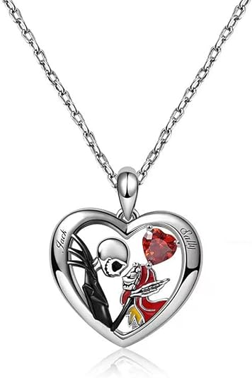 Skull Necklaces for Women Couple, Heart Red Zirconia Love Skeleton Pendant Eternity Skull Jewelry, Personalised Halloween Nightmare Necklace Birthday Valentine's Day Gifts for Women GF - skeleton
