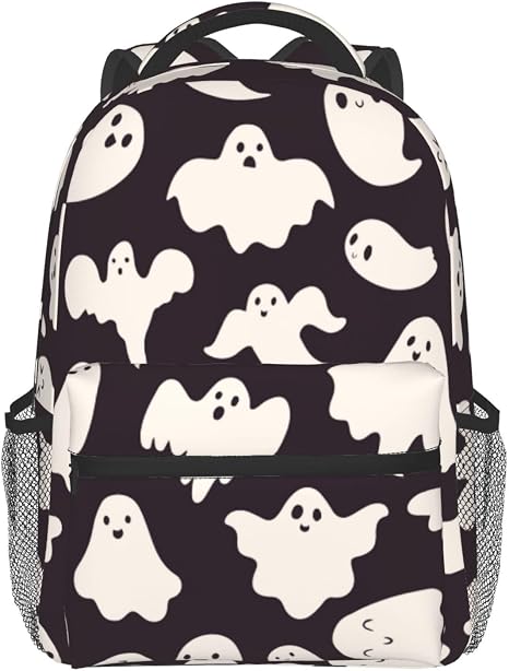 Funny Ghost Spooky Backpack With Adjustable Padded Shoulder Straps 17 Inch Daypacks For College Travel - skull backpack