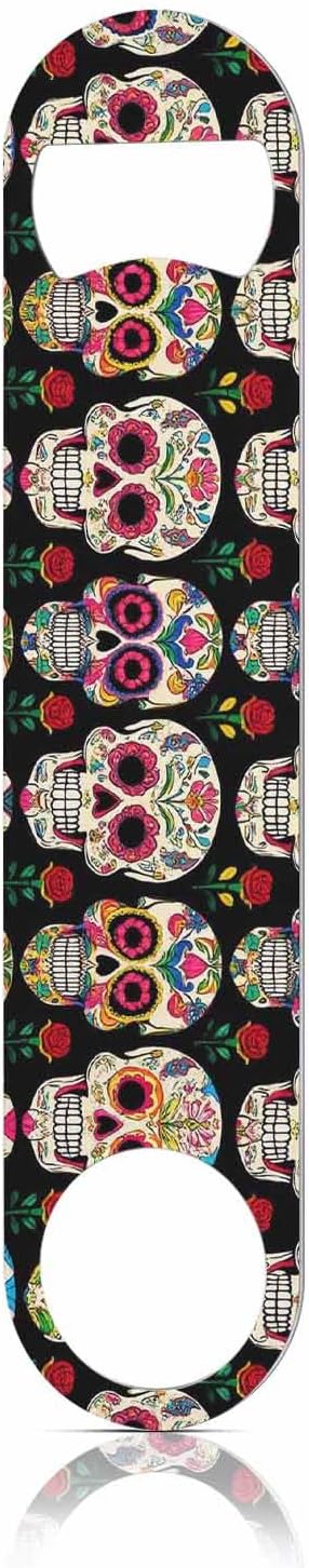 Skulls Stainless Steel Bottle Opener Mexican Sugar Skeleton and Roses Colorful Folk Bone Floral Day of Dead Flat Beer Bottle Opener Keychain for Home Kitchen Bar Restaurant Party Birthday Gift - skull bottle