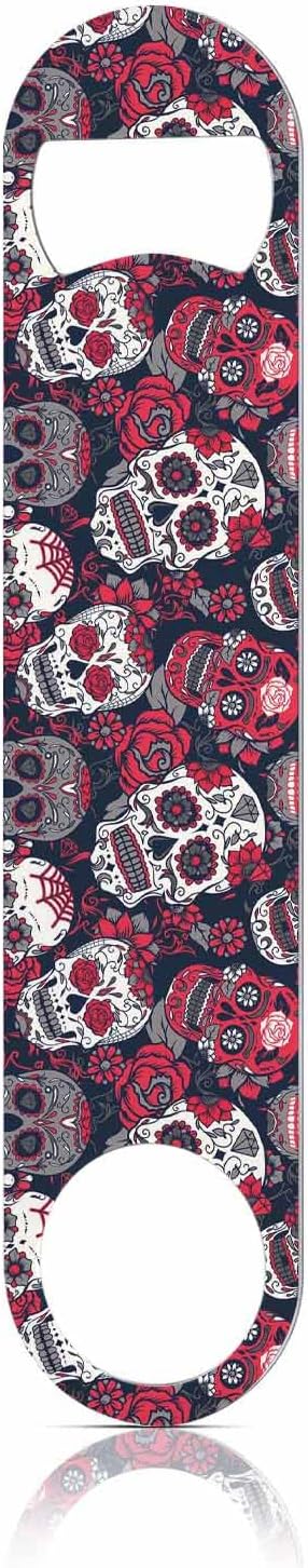 Skull and Flowers Stainless Steel Bottle Opener Day of The Dead Skull Red Peony Rock Roll Fashion Style Flat Beer Bottle Opener Keychain for Home Kitchen Bar Restaurant Party Birthday Gift - skull bottle